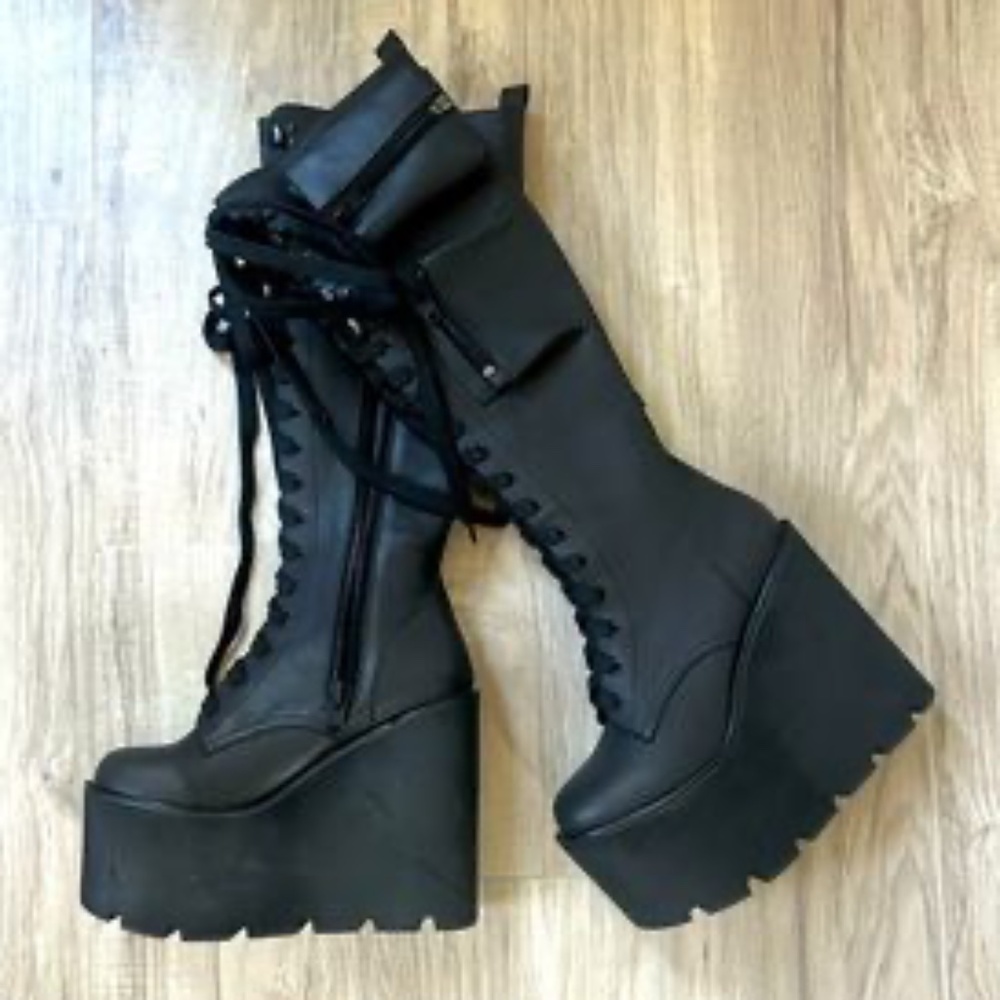 Current Mood Black Obsidian Platform Boots from Dolls Kill